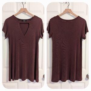 MOD On Trend Choker Short Sleeve Mini Dress Wine Plum Medium